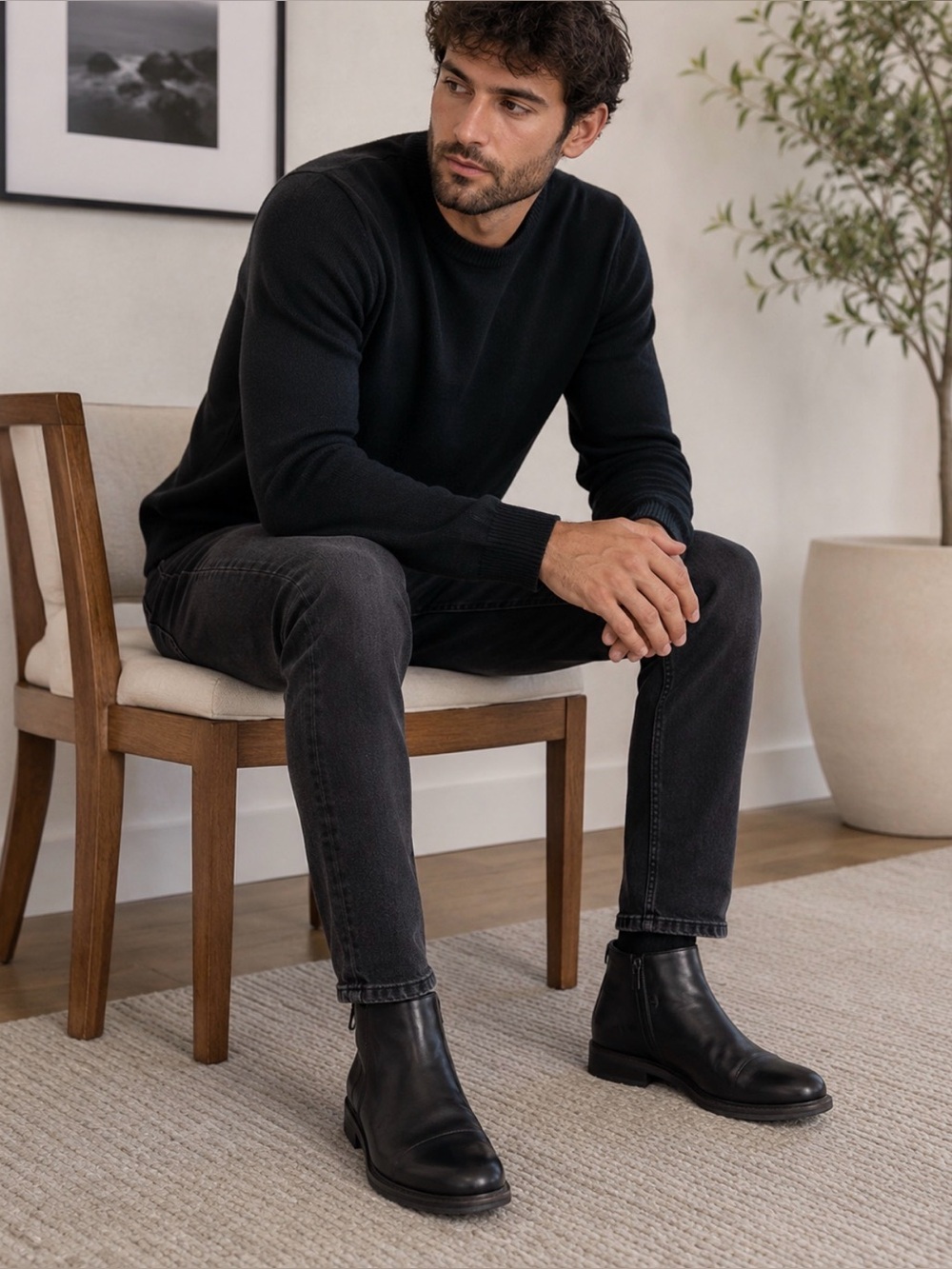 Cole Haan Black Leather Chukka Ankle Boots with Side Zips